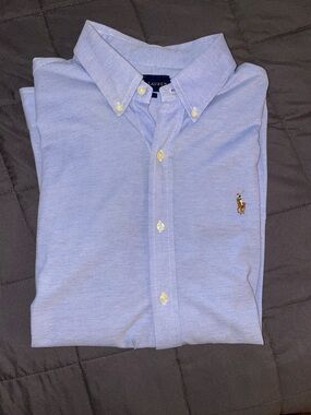 Ralph Lauren Light Blue Knit Oxford Button-Down Shirt with Colored Logo. Men’s L